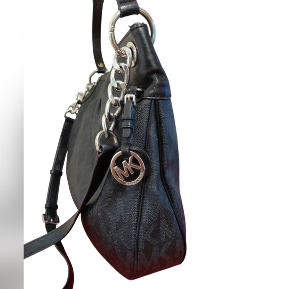 Michael Kors Jet Set Travel Messenger Crossbody MK Signature Black & Gray - Picture 2 of 10